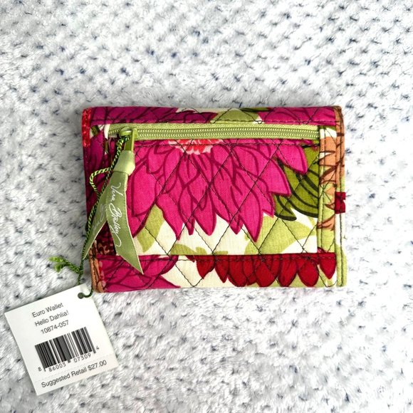 Vera Bradley Hello Dahlia Euro Wallet Floral Quilted Bucket Purse Set Pink Green - Picture 9 of 16